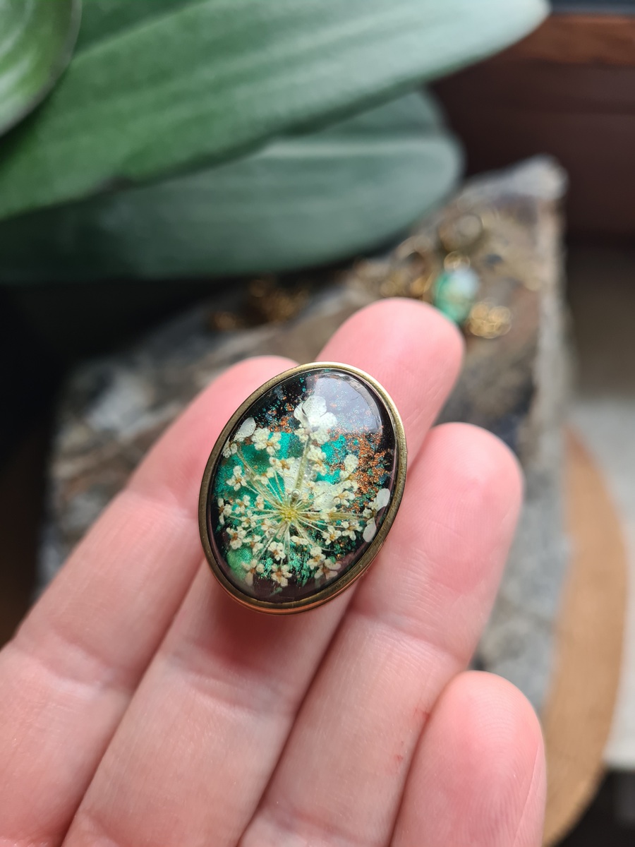 Zestaw biżuterii z kwiatem dzikiej marchewki - obrazek 9